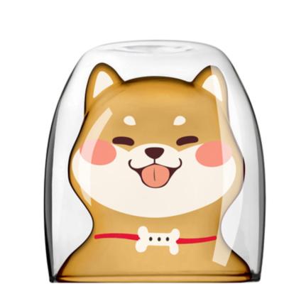 China Customized Viable Borosilicate Glass Novelty Drinkware 3D Double Wall Puppy Cartoon Juice Milk Cup Beer Coffee Glass Mug for sale