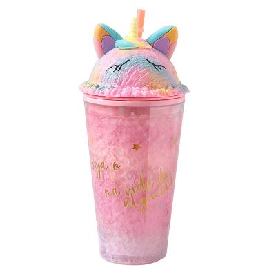 China Viable Unique Cute Horn Ice Cream Cup Creative Plastic Straw Cup Animal Cartoon for sale