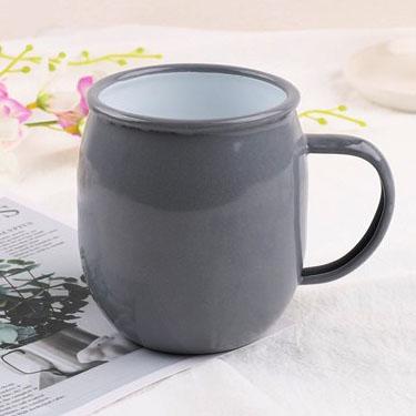 China Viable Artistic Mocha Gray Pot Bellied Enamel Mug 19oz Big Belly Coffee Mug for sale