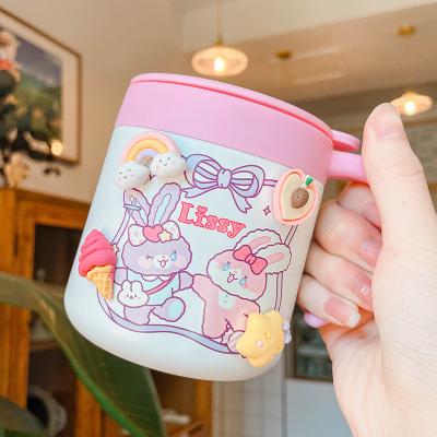 China No Cartoon Rabbit Coffee Mug With Handle 304 Stainless Steel Household Vacuum Cup With Spoon for sale