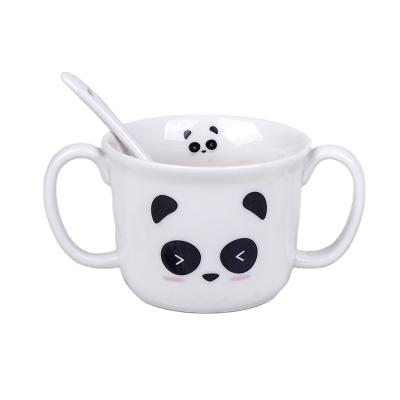 China Novelty CREATIVE Custom Cartoon Ceramic Animal Mugs Cute Panda Coffee Mug With Two Handle Mug for sale