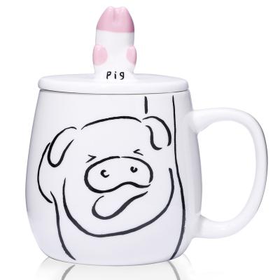 China CREATIVE Adorable White Ceramic Pig 3D Animal Mug Cute Pig Paw Coffee Mug Custom Animal Mug With Lid for sale