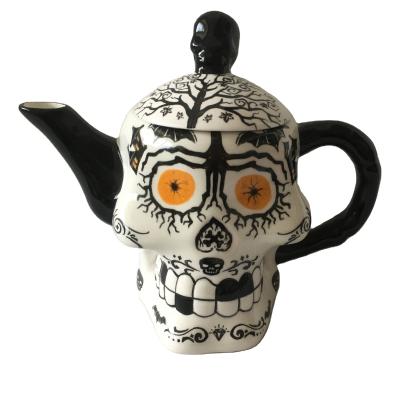 China CREATIVE Ceramic Shape Teapot Funny Skeleton 3D Skull Teapot Halloween Coffee Mug for sale