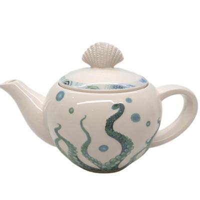 China CREATIVE Wholesale Custom Embossed Ceramic Teapot Ocean Style Sea Animal Porcelain Anchor Keepsake Coffee Mug for sale