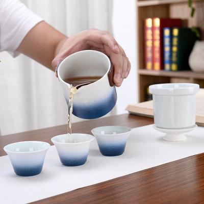 China Japanese Minimalist Travel Tea Set One Portable Quick Pot Three Cup Car Logo Set Outdoor Office Ceramic for sale