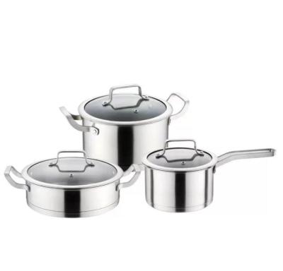 China Sustainable Hot Sale 430 Stainless Steel Non Stick Cookware Set Frying Pots 6 Pieces Cooking Pot Set Kitchen Cookware Sets for sale