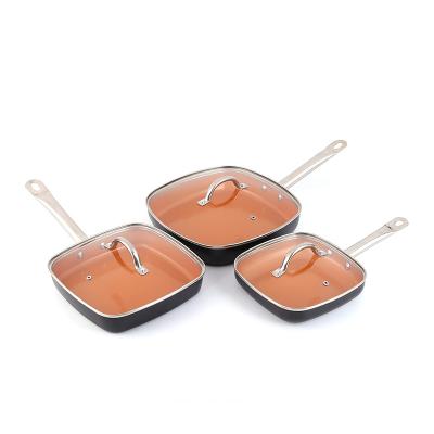 China Sustainable Hot Selling Square Aluminum Pots And Filters Set 6 Pieces Cooking Stick Cookware Set Non Cooking for sale