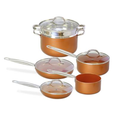 China Sustainable Hot Sale Aluminum Stick Cookware Non Set Pots And Filter 5 Pieces Set Cooking Non Stick Cookware Sets for sale