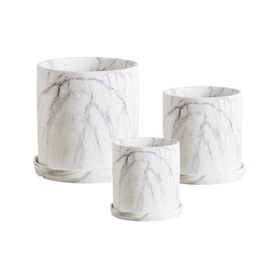 China Modern Minimalist Living Room Ceramic White Marble Floral European Style Pots Flower Pot With Tray Green Radish Desktop for sale