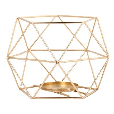 China Minimalist 3D Industrial Iron Geometric Candle Holder Fit For Home Gold Candlestick Decoration Ornament Props Plant for sale