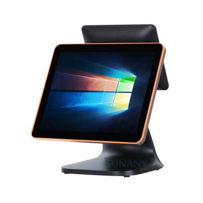 China Orange frame dual screens EPOS systems 15inch capactive 10 points touch POS terminals for pos retail point of sale for sale