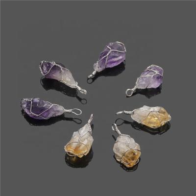 China Crystal Natural Gemstone Amethyst Wire Wrapped Raw Gemstone Pendants for sale