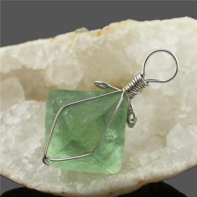 China Gemstone Crystal Wire Wrapped Raw Natural Fluorite Pendant Crystal Quartz Stone Pendant Gemstone Pendant for sale