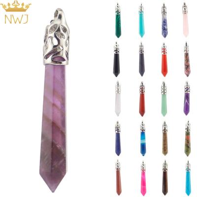 China Natural Gem Stone Long Hexagonal Prism Healing Point Necklace Pendants for sale