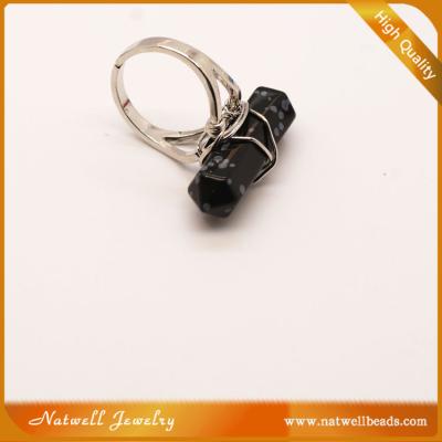 China ALLOY Snowflake Obsidian Moldavite Dot Gemstone Ring for sale