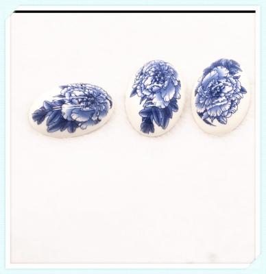 China Lot Mix Ceramic Blue White Porcelain Glass Flatback Cabochons Randomly for sale