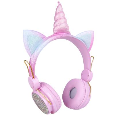 China 2021 Soft MIC Unicorn Kids Girls Cute Wired Pink Christmas Gift 3.5mm Earphone Headset Earbuds With Microphone For Girl for sale