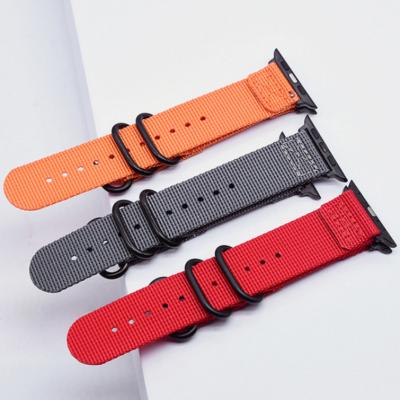 China Breathable Customized Three Ring Nylon Watch Bands Woven Sports Strap For Apple Watch Series 1 Se 2 3 4 5 6 7 38mm 40mm 41mm 42mm 44mm 45mm for sale