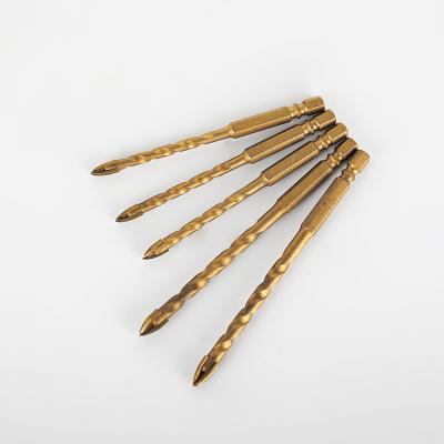 China Titanium Coated Metal Drilling Betrayal Tile Drill Bits 6.8.10.12 Millimeters Flute Hex Shank For Bathroom Tiles Or Wall Mirrors Drilling for sale