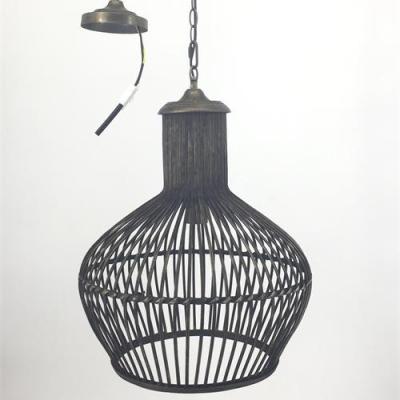 China Residential Round Case Bamboo Wicker Shade Hanging Pendant Light Lampen for sale