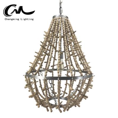 China Residential Attic Lamps China Wooden Villa Pendant Lamp Large Hanging Attic Vintage Bead Wood Arrylic Chandelier for sale