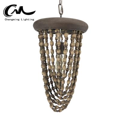 China Large Country Side Residential Rustic Antique Wood Beads Chandelier Pendant Light for sale