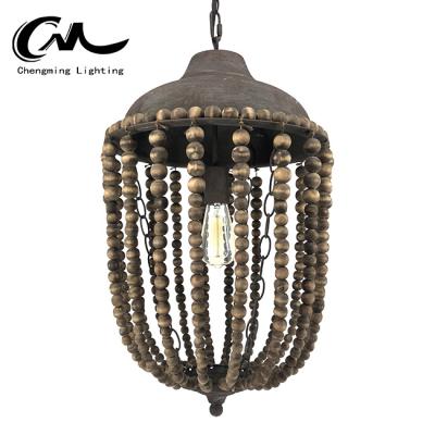 China Antique Residential Rustic Brown Wood Beaded Chandelier For Home for sale