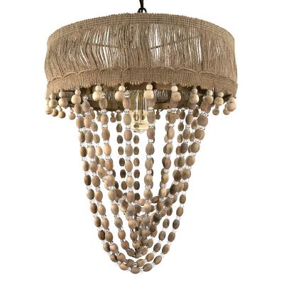 China Residential Handmade Wood Beaded and Rope Chandelier Lighting for Home for sale