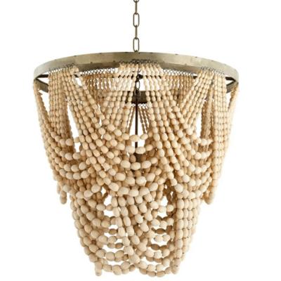 China Nordic Wooden Art Wooden Bead Design Retro American Residential Ceiling Lighting Chandelier for High Ceilings for sale