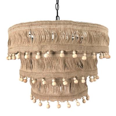 China Retro EUROPEAN Wooden Beaded and Rope Chandelier Pendant Lamp for Home for sale