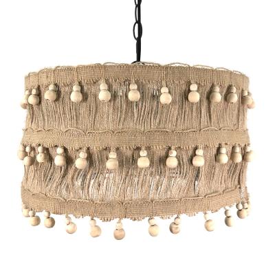 China EUROPEAN Wooden Beaded and Rope Chandelier Pendant Lamp for Home for sale