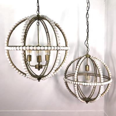 China Industrial Wood and Metal Beaded Chandelier Globe Pendant Lamp for Home for sale