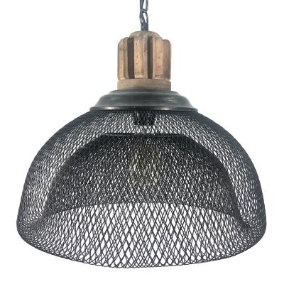 China Industrial Vintage Iron Mesh And Wood Chandelier Pendant Lamp Home Decor for sale