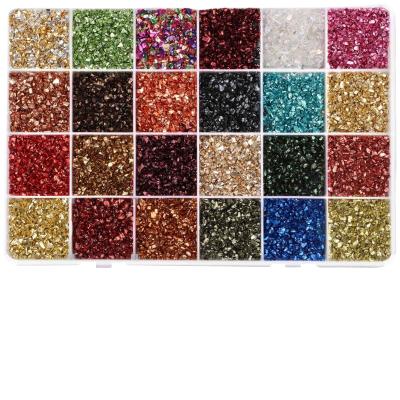 China Decoration Crushed Glass Glitter For Resin, 24 Colors Irregular Metallic Chip Broken Glass Sprinkles Chunky Glitter For Jewelry Making for sale