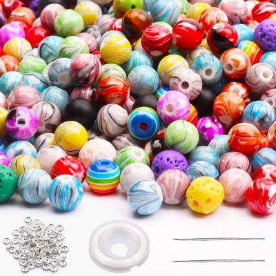 China Jewelry Making Round 8mmAcrylic Beads In Ink Patterns With Chakra Lava Beads Wood Beads Elastic String for sale