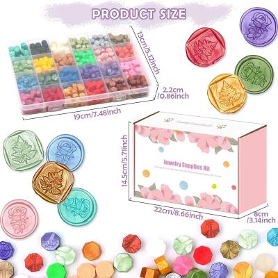 China Gift Box 624pcs Beads Wax Sealing Kit Stamp Kits with Heater Wrap Tea Light Seal Stamp Wax Seal Beads Wax Pen for sale