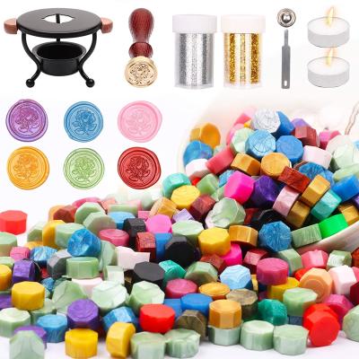 China Wax Sealing Kit Seal Stamp Kits With Gift Box 624pcs Beads Moonlight Seal Stamp Kit Handle Wax Seal Wooden Wax for sale