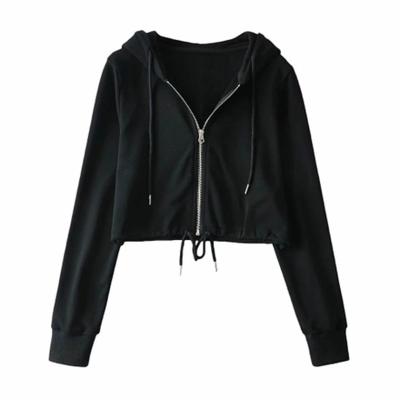 China 2021 New OEM Wholesale Ladies Logo Black Plain Hoodie Breathable Sexy Crop Top for sale