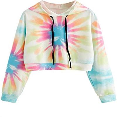 China OEM Logo Latest Design Breathable 100% Cotton Tie Dye Women Long Sleeve Lady Custom Pullover Crop Hoodies for sale