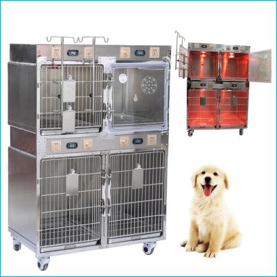 China Stainless Steel Veterinary Clinic Medical Equipment ICU Intensive Care Unit Stainless Steel Cages Vet Oxygen Veterinary Cage 1850*1220*700mm for sale