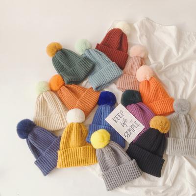 China breathable & Wholesale Custom Pom Pom Waterproof Beanie For Kids Children Logo Hats Winter Knitted Hat Embroidery Pom for sale