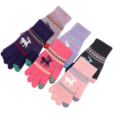 China Wholesale L747 Warm Knitted Winter Gloves Jacquard Weave Cycling Deer Touchscreen Design Knitted Colorful Accept Custom for sale