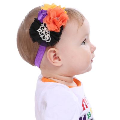 China Newest Halloween Children's Chiffon Flower Headband Kids Beads Infant Toddler Baby Hair Accessories Elastic Band Hairband Ornament for sale