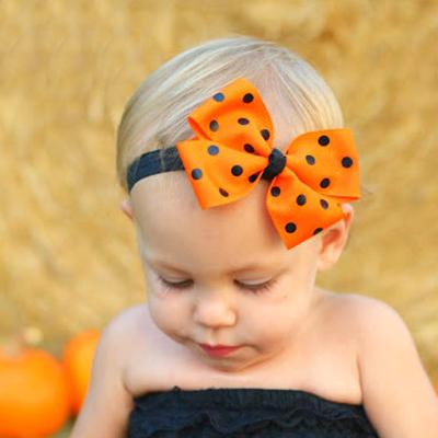 China 2020 Newest Dot Headband Children's Infant Toddler Baby Decoration Hair Band Halloween Printing Tie Baby Orange Headband Wholesale Kids 10.5*7CM for sale