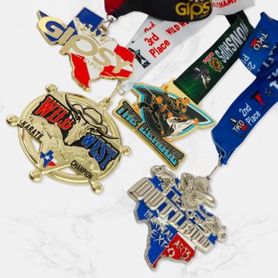 China China Copper Plated Custom Double 3D Gold Logo Football Sports Award Medal With Sublimation Ribbon Lanyard for sale