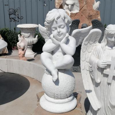 China Life Size White Marble Sculpture Angel Cherub Statue Modern Garden Decorative European Style With Wings for sale