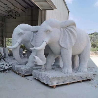 China Large Modern Hand Carved Stone Garden Natural Animal Carving Statue Elephant Outdoor Marble Sculpture for sale