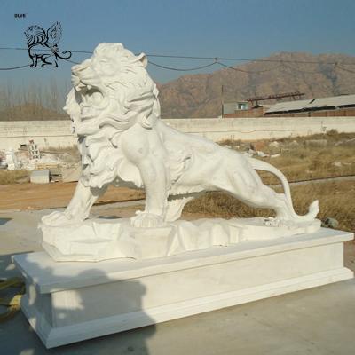 China Large Modern Hand Carved White Natural Stone Lion Statue Garden Marble Animal Statues For Sale for sale