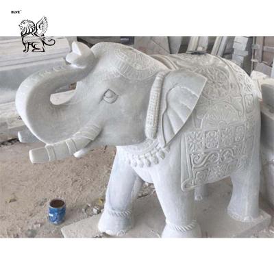 China BLVE Modern Large Outdoor Marble Carving Unique Indian White Marble Elephant Statue Garden Decor MASG-19 for sale