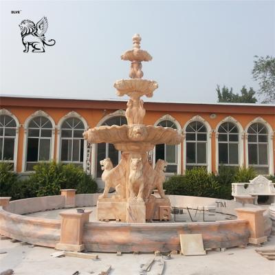 China Large Outdoor Red Marble Garden Lion Head Water Fountain MFG-37 High Garden Modern Marble Fountain for sale